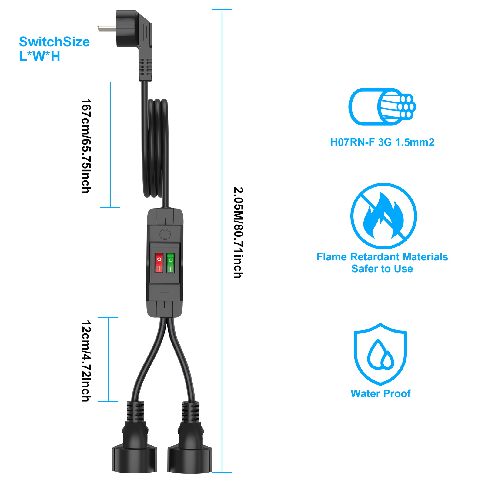 EU Plug 40cm/2m Extension Cord - Outdoor Power Extension recension och pris
